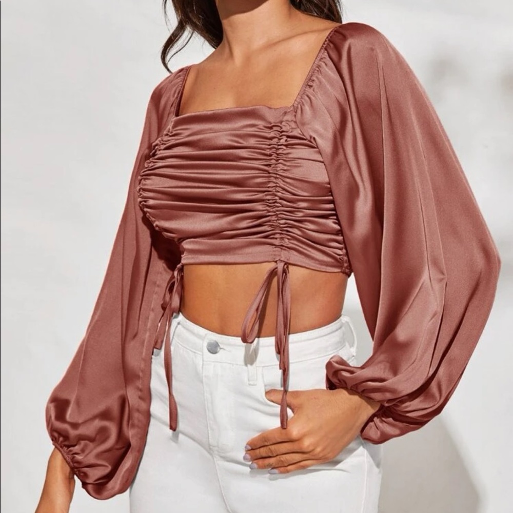 Pink Satin Balloon Sleeve Top